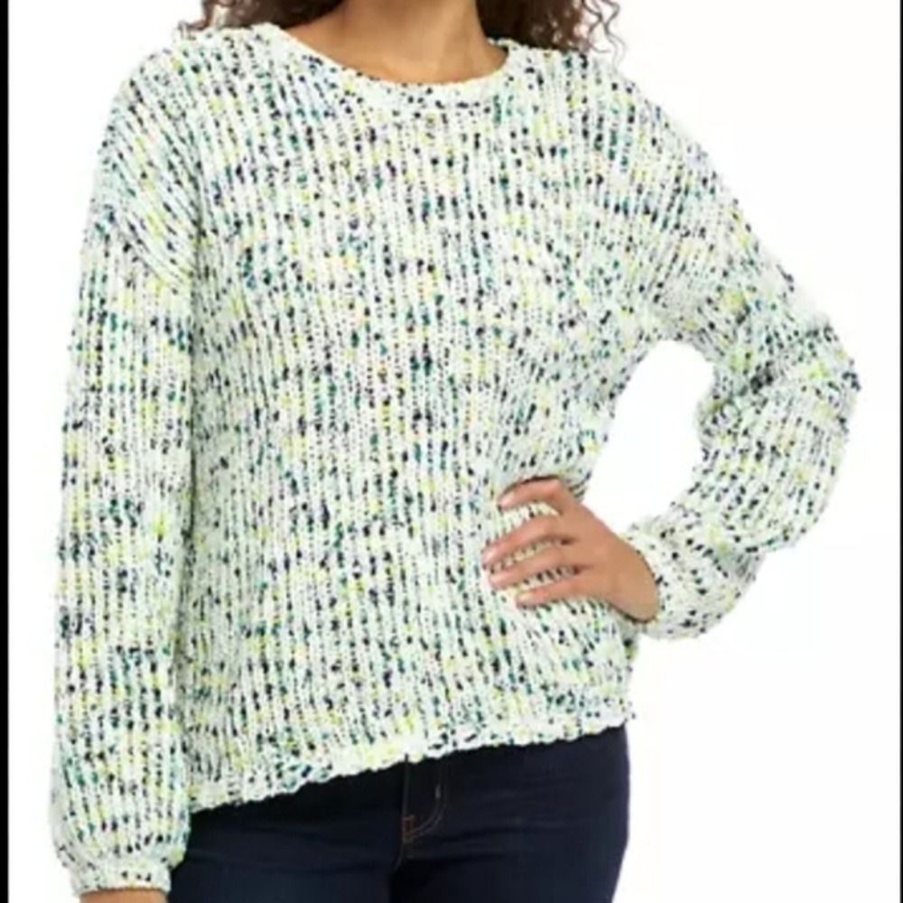 Crown & Ivy Sweater Women's Size L Large‎ Long Balloon Sleeve Confetti Knit